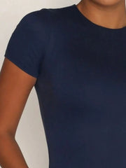 Round Neck Short Sleeve Swim Top - kinko