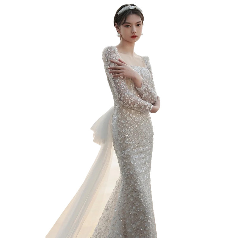 French Style Fishtail Light Wedding Dress Bride Temperament - kinko