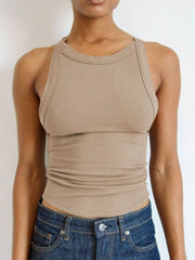 Asymmetrical Back Ribbed Crop Tank Top - kinko
