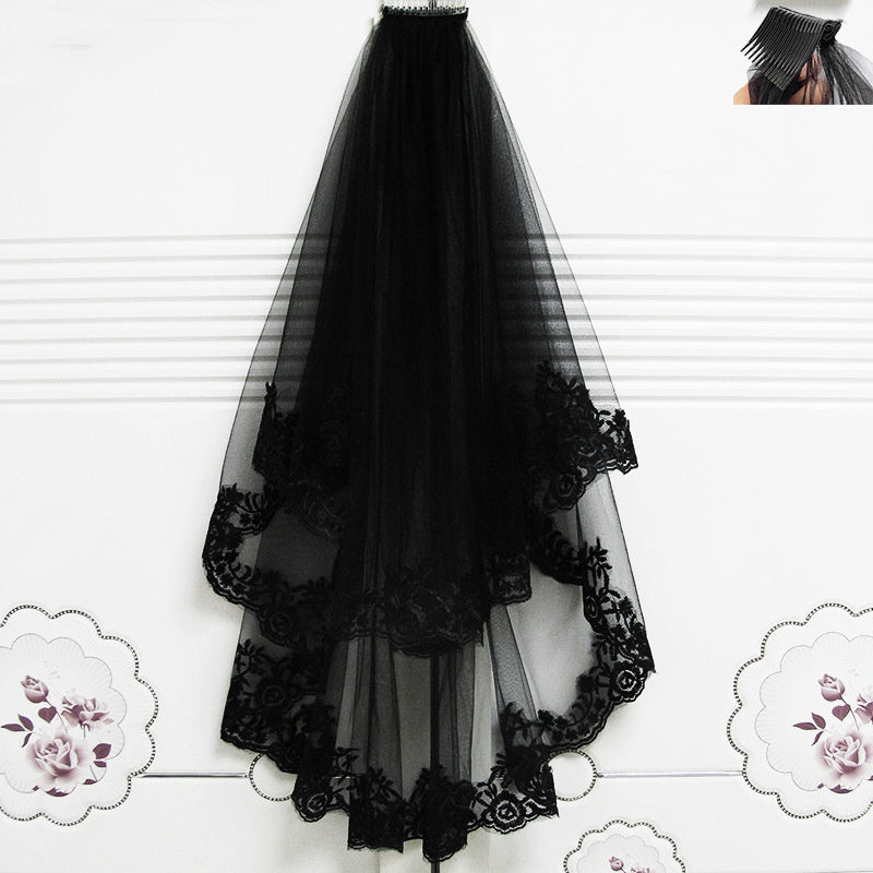 Black Veil Short Lace Headdress Spiritual Love Wedding Clothes Party Photo Veil Veil - kinko
