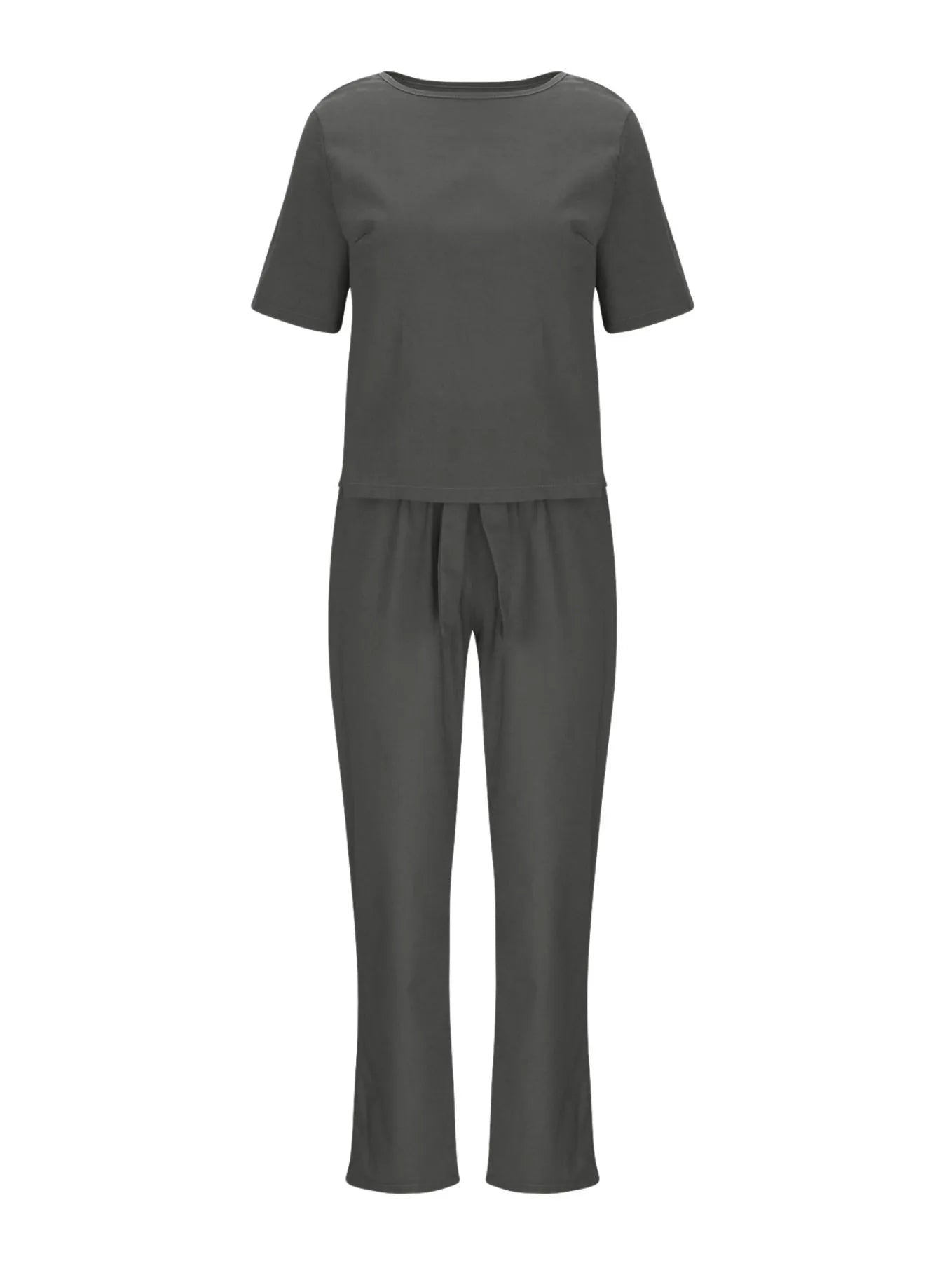 Full Size Round Neck Short Sleeve Top and Pants Set Plus Size - kinko