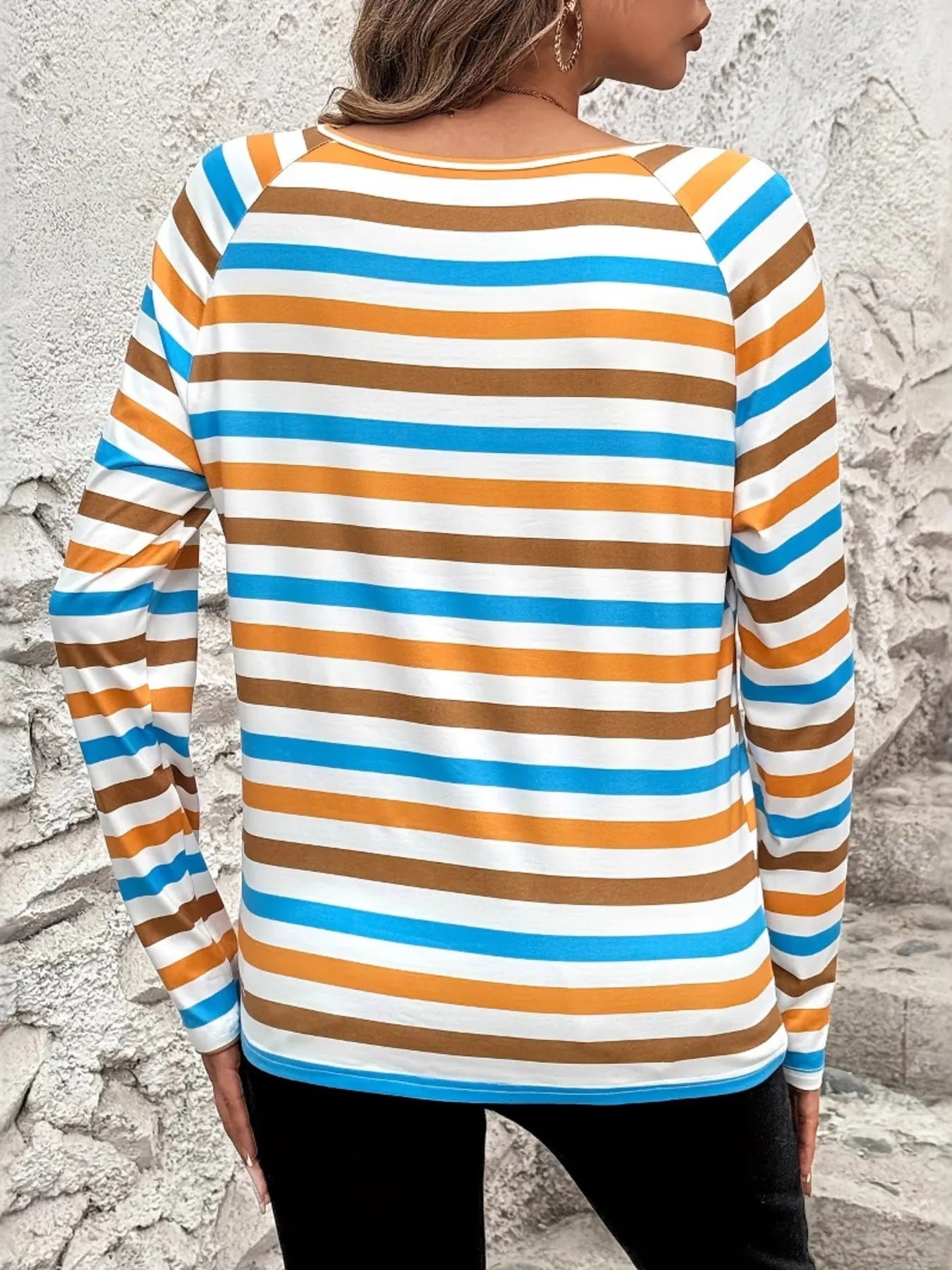 Full Size Striped Long Sleeve Casual Top Plus Size - kinko