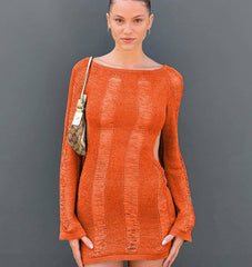 Fashion Slim Fit Hollow Long Sleeve Dress Y2K Sexy Backless Hip-hugging Short Dresses Womens Clothing - kinko