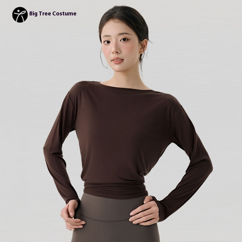 Modal Sports Blouse Women's Long Sleeve Slit On Both Sides Loose Breathable - kinko