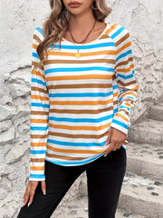 Full Size Striped Long Sleeve Casual Top Plus Size - kinko