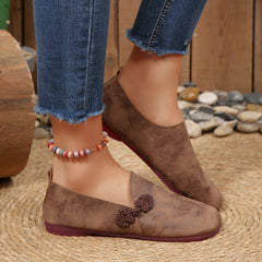 Herbstliche flache Freizeitschuhe für Damen, runde, weiche Loafer mit niedrigem Schaft