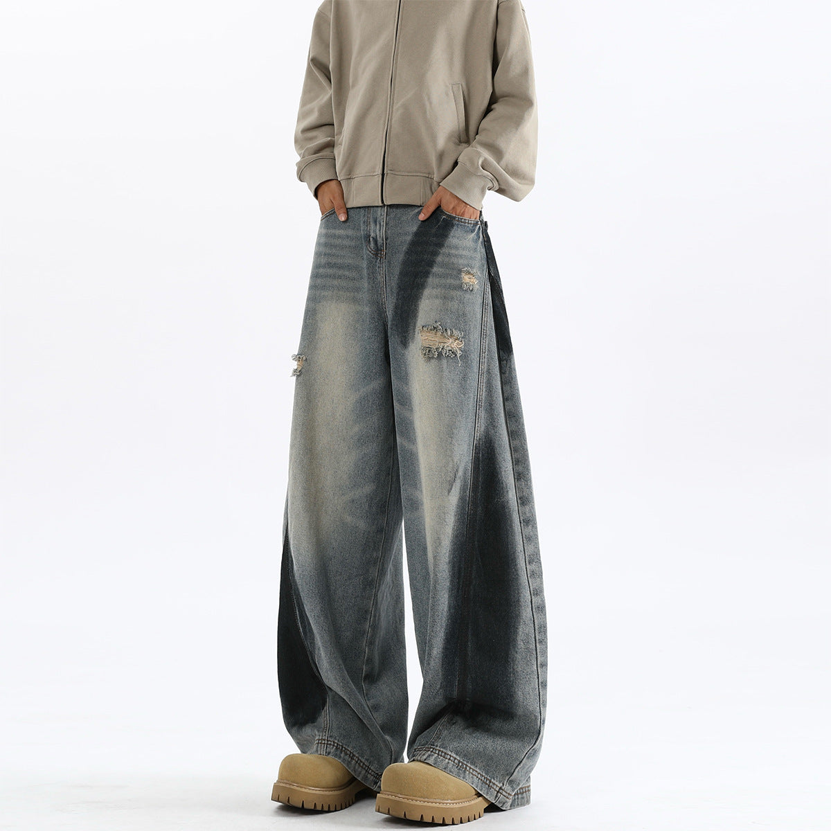 Men's American-style Splash-ink Ripped Machete Jeans - kinko