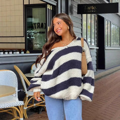 Fall Winter Fashion Casual Loose Knitted Sweater Oblique Shoulder