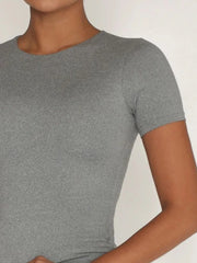 Round Neck Short Sleeve Swim Top - kinko