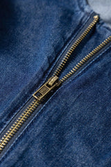 Denim Ruffled Zipped Front Belted Romper - kinko