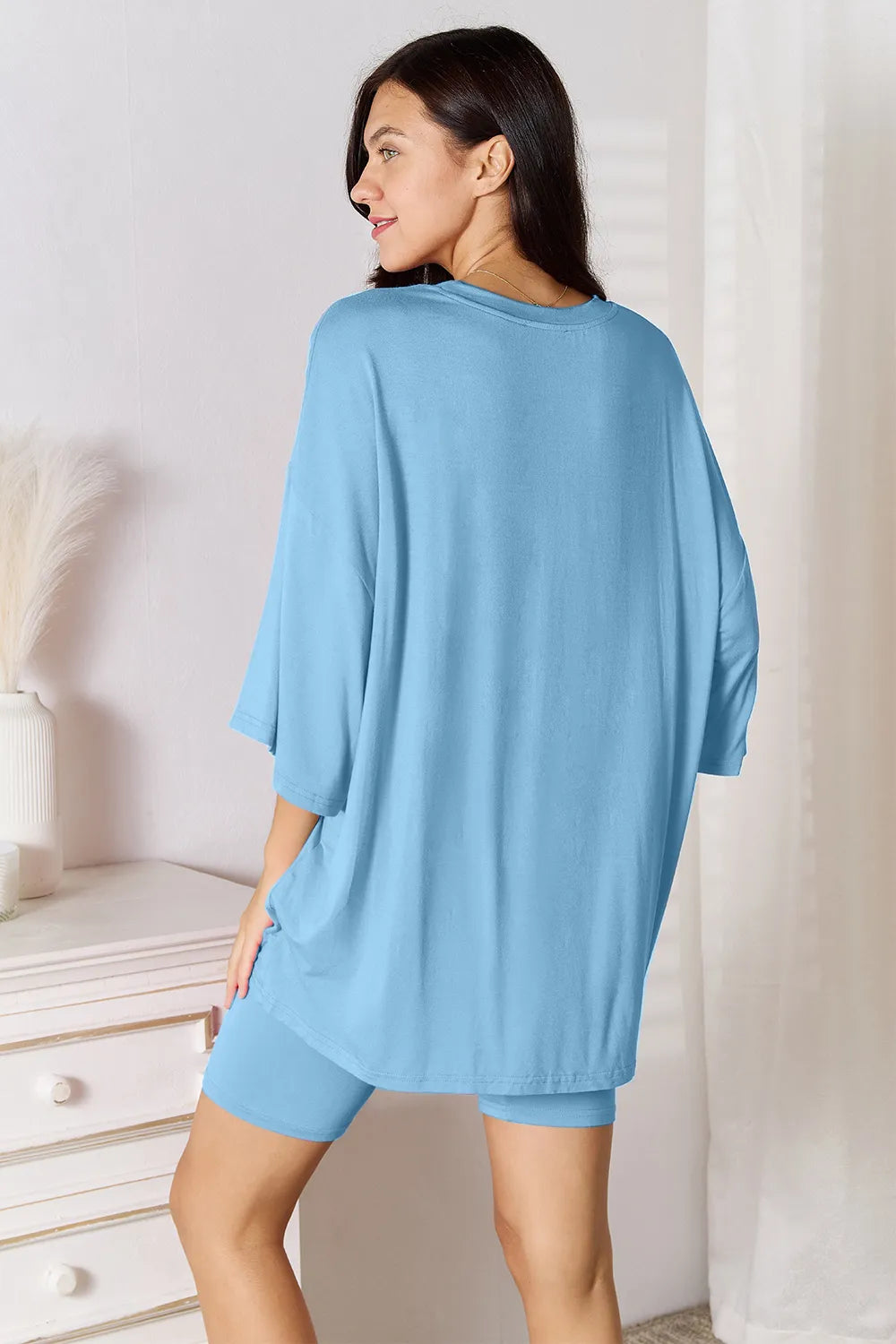 Basic Bae Bamboo Full Size Round Neck Drop Shoulder T-Shirt and Shorts Set - kinko