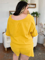 Double Take Texture Half Sleeve T-Shirt and Drawstring Shorts Set - kinko