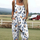 Women's Summer Digital Printing Button Casual Suspender Trousers - kinko