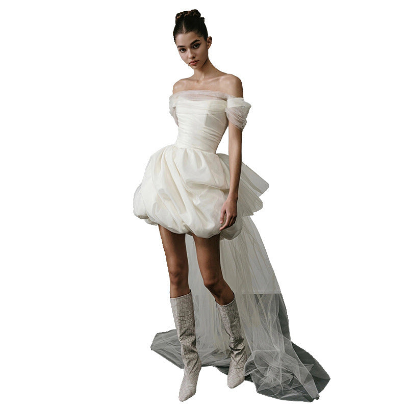Off-shoulder Light Wedding Dress White Short - kinko