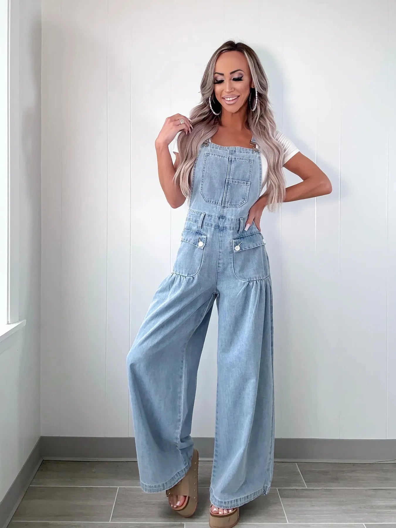 Wide Leg Denim Overalls - kinko