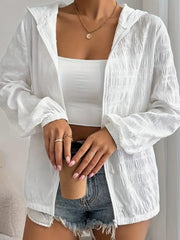 Zip Up Long Sleeve Hooded Outerwear - kinko