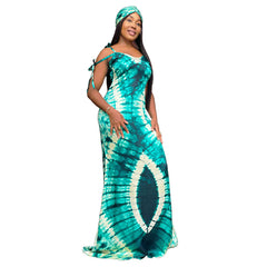 Women's Fashionable Printed Suspenders Slim Fit Long Dress Long Dress Scarf - kinko