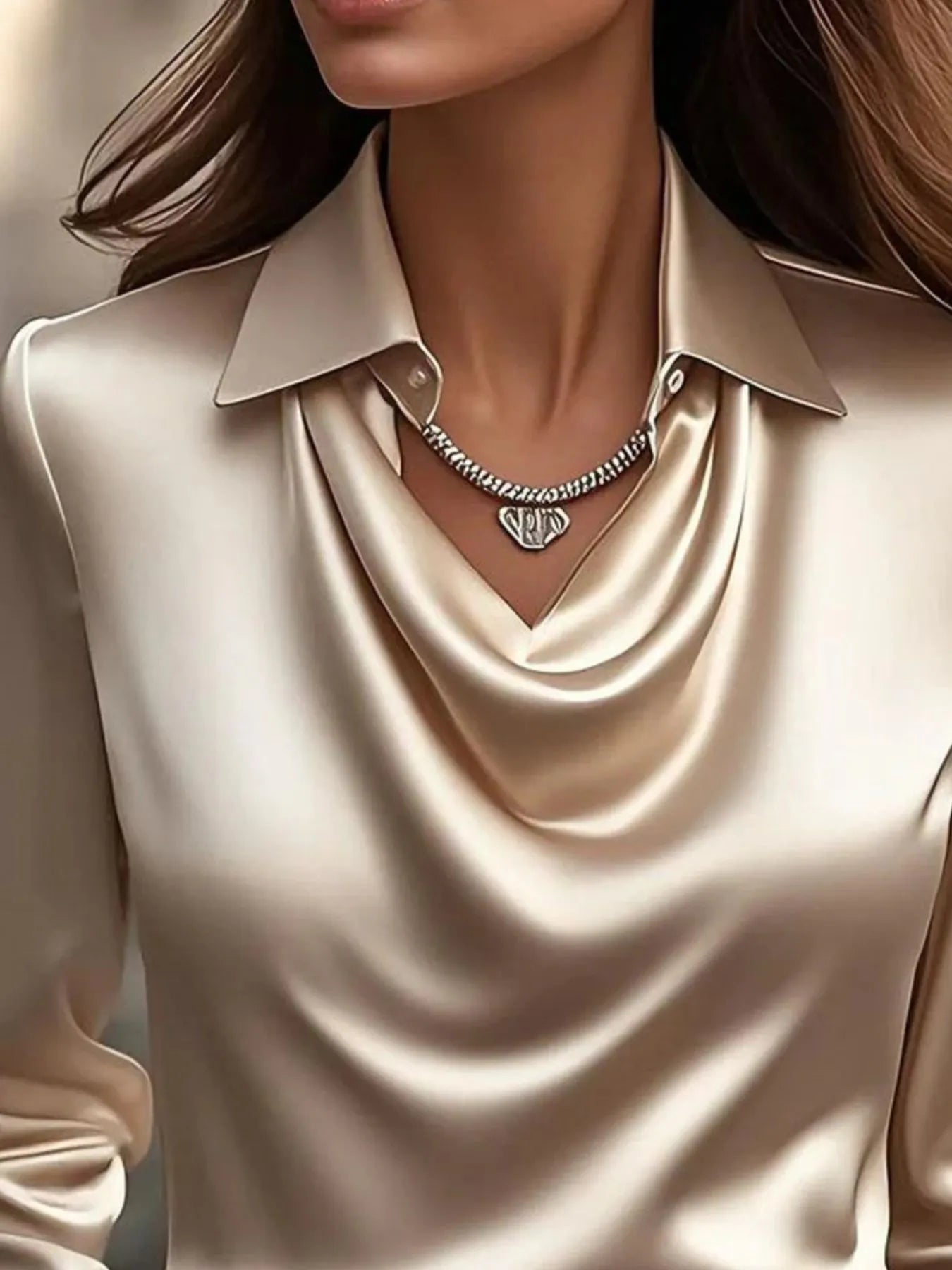 Full Size Collared Neck Long Sleeve Blouse Plus Size - kinko