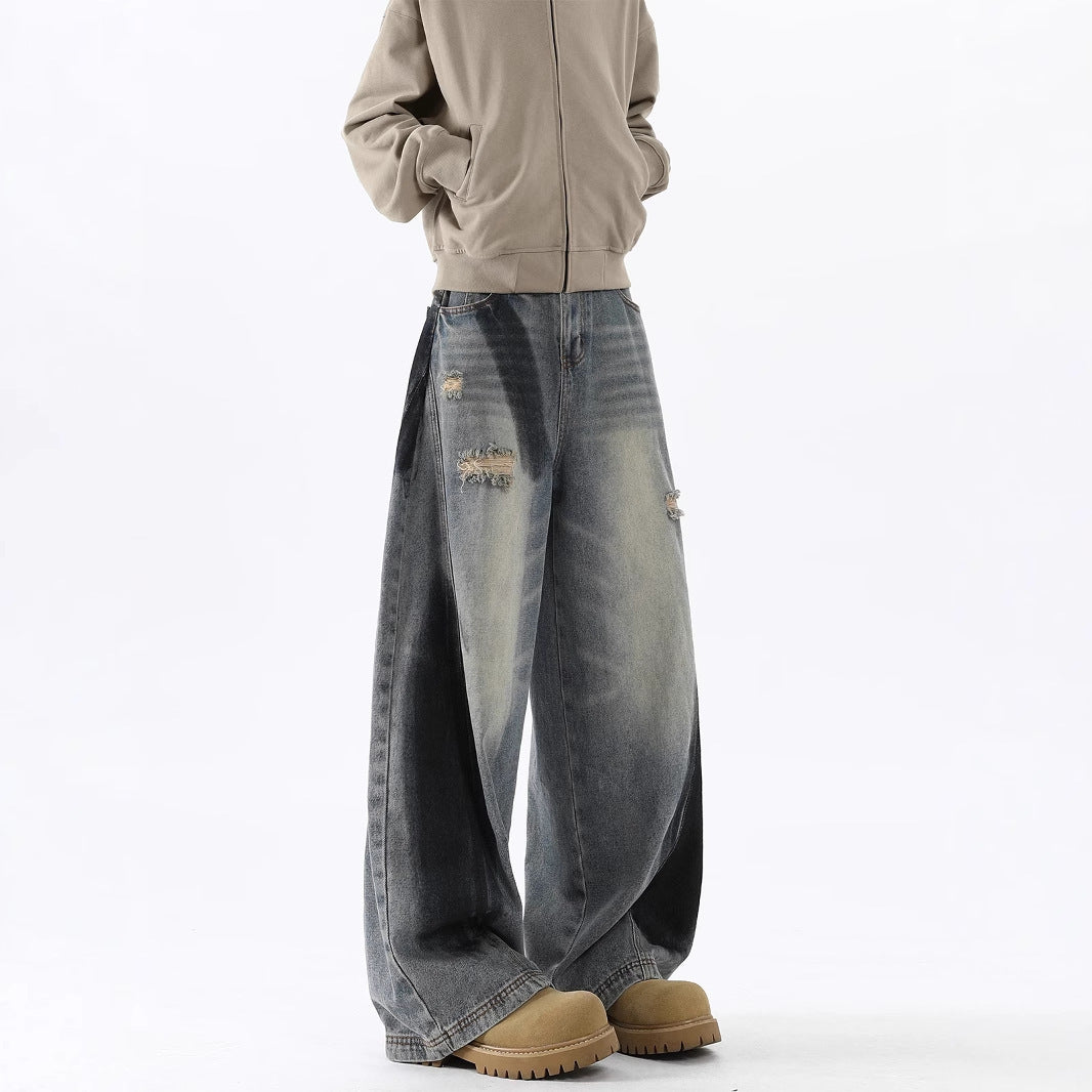 Men's American-style Splash-ink Ripped Machete Jeans - kinko