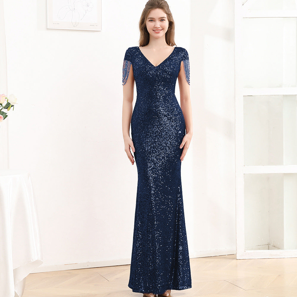 Sequined Slim Fit Slimming Long Dress Women - kinko