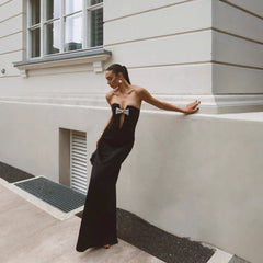 Off-shoulder Backless Super Deep V Bandeau Slim-fit Party Dress - kinko
