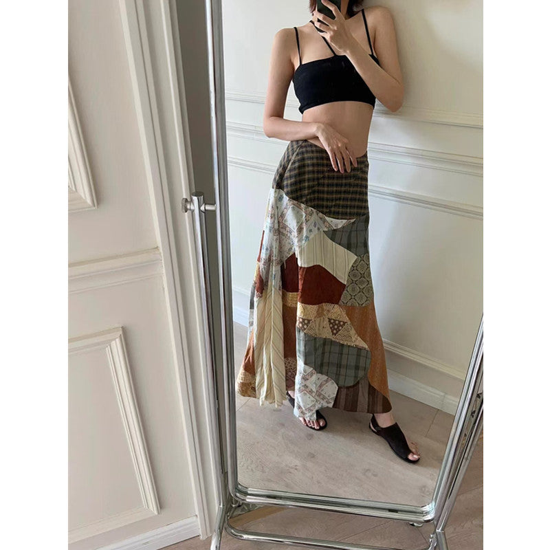 Women's Skirt Vacation Style Artistic Stitching Long Wild Skirt - kinko