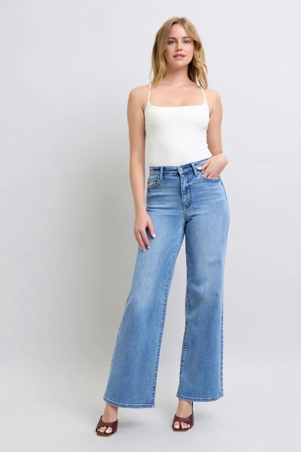 Judy Blue Full Size Wide Leg Jeans with Pockets - kinko