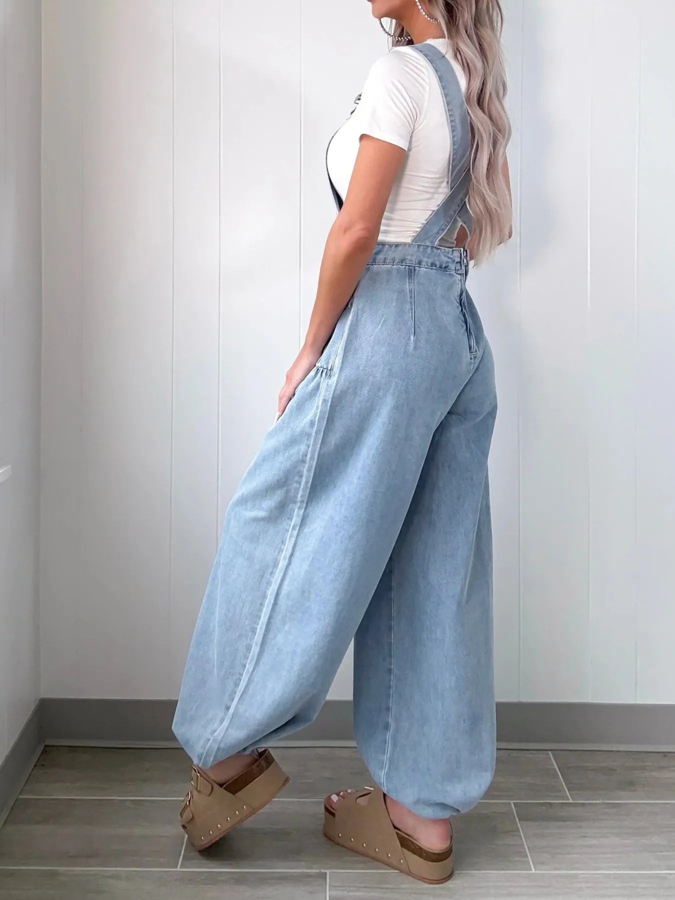 Wide Leg Denim Overalls - kinko