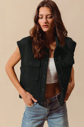 SO ME Cable Quilting Stitch Button Up Knit Vest - kinko