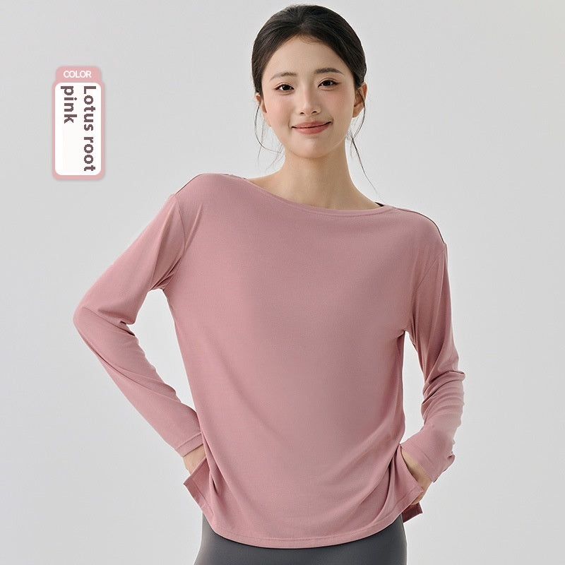 Modal Sports Blouse Women's Long Sleeve Slit On Both Sides Loose Breathable - kinko