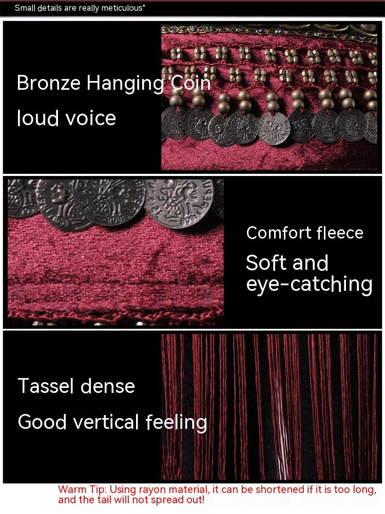 Belly Dance Waist Scarf Performance Tassel Hip Scarf Ethnic Tribe Dance Costume Belly Dance Waist Chain - kinko