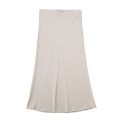 Solid Color Slim Silk Satin Texture Midi Skirt - kinko