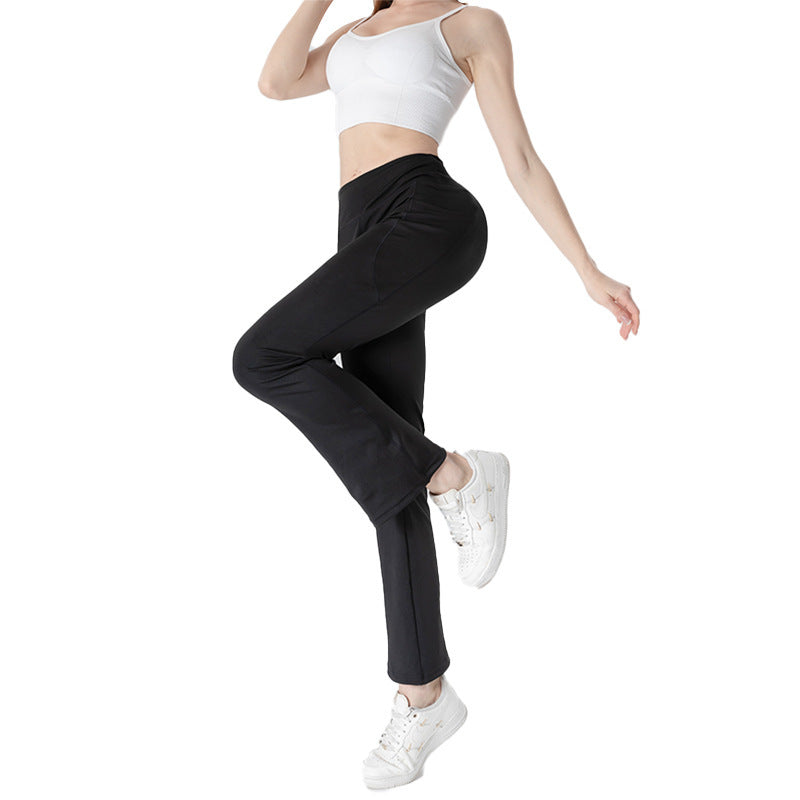 Ladies Mid Waist Abdominal-shaping Slimming Cropped Pants Casual Pocket Bootcut Trousers - kinko