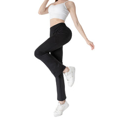 Ladies Mid Waist Abdominal-shaping Slimming Cropped Pants Casual Pocket Bootcut Trousers - kinko