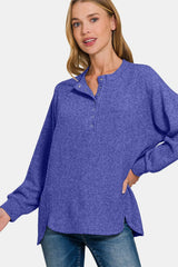 Zenana Full Size Brushed Melange Hacci High-Low Sweater - kinko
