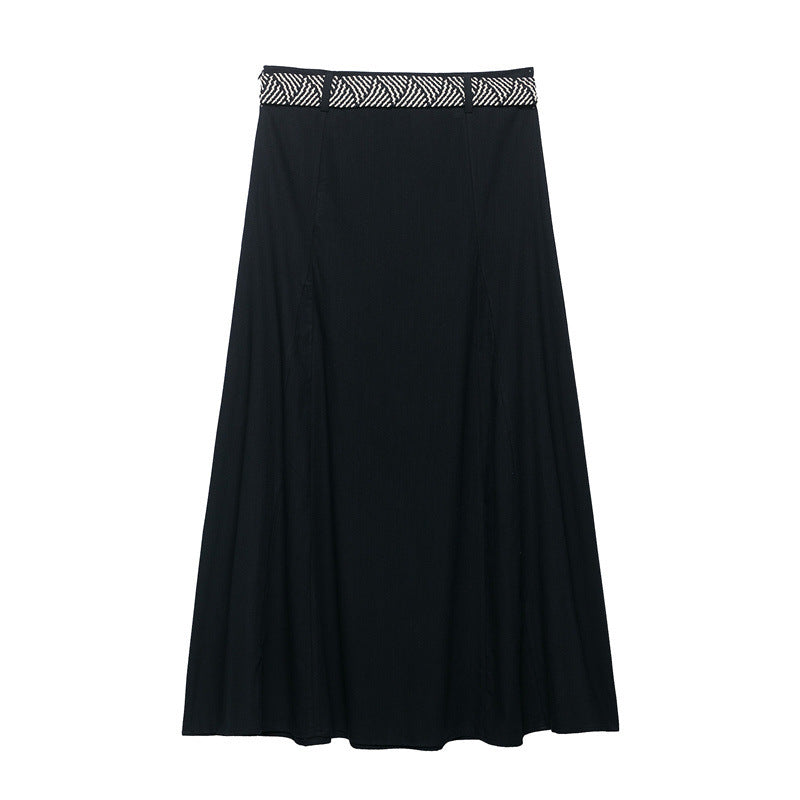 Belt Linen Blend Midi Skirt Skirt - kinko