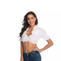 Bavarian Beer Festival Costume Women's Ethnic Shirt Small White Jersey - kinko