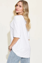 Basic Bae Full Size Bamboo V-Neck Drop Shoulder T-Shirt - kinko
