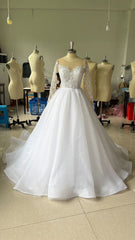 Embroidered Long Sleeve Off-the-shoulder Wedding Dress - kinko