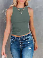 Asymmetrical Back Ribbed Crop Tank Top - kinko