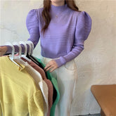 Design Sense Niche Puff Sleeves Slimming Fall Winter Stretch Sweater Women