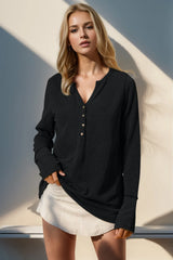Double Take Full Size Notched Thumbhole Long Sleeve T-Shirt - kinko