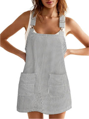 Striped Pocket Strap Adjustable Casual Dress - kinko