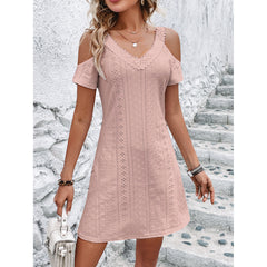 New Off-shoulder Short-sleeved Dress Fashion Summer Slimming A-line Dresses Casual Holiday Beach Dress For Womens Clothing - kinko