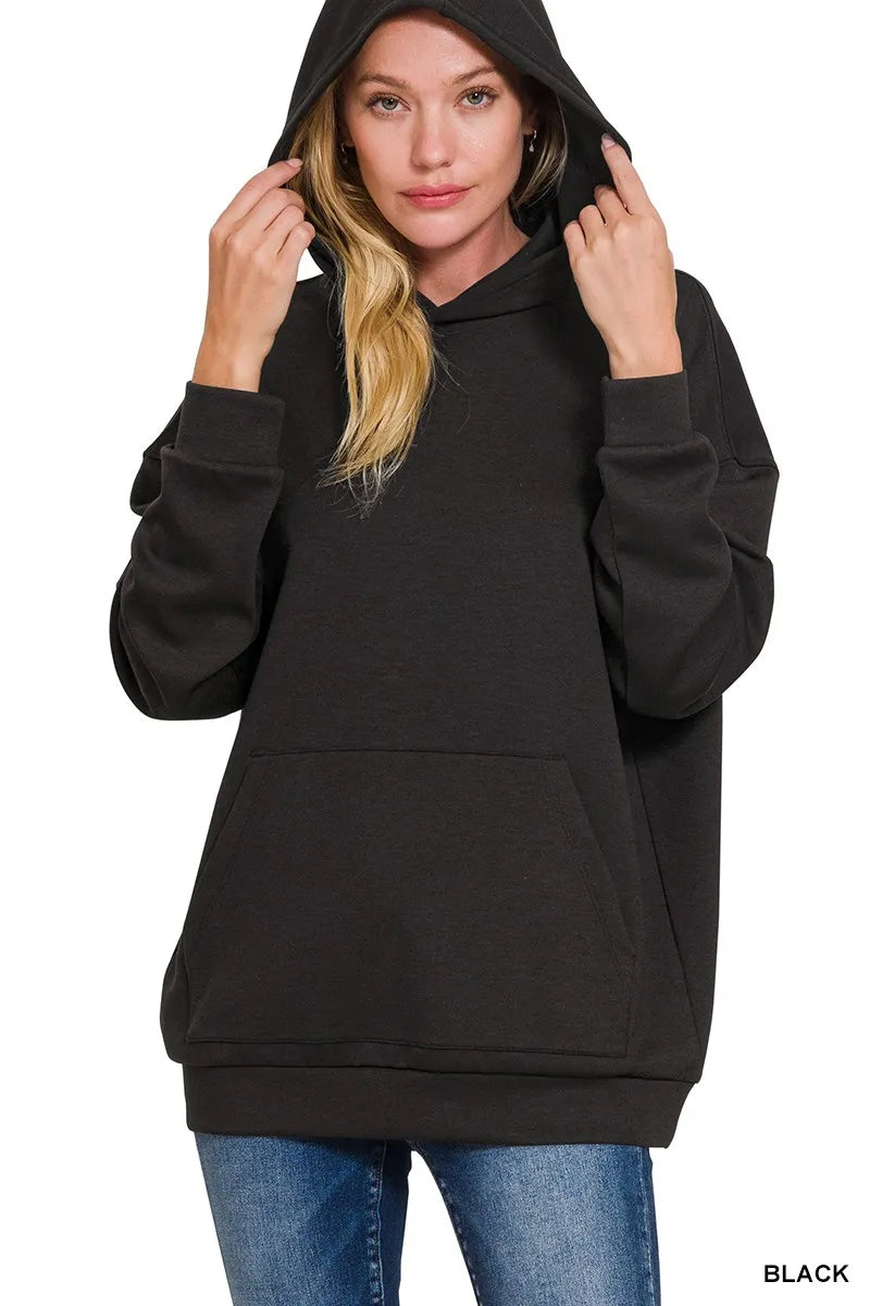 Zenana Oversized Scuba Hoodie with Kangaroo Pocket - kinko