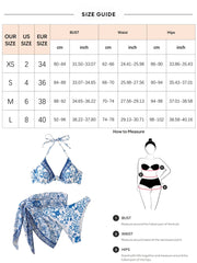 3 Piece Swimsuit For Women Floral Printed Bikinis Underwire Push Up Bikinis Set Swimwear with Beach Skirts Cover Ups Mini Dress