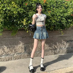 Denim Pleated For Women Summer High Waist Anti-exposure Skirt - kinko