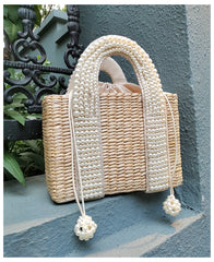 פניני חוף תיק נשים 2020 קיץ חדש אלגנטי ארוג חרוזים קש תיק נשי בוהמיה סרוג גדול Tote תיק חופשה מזדמן