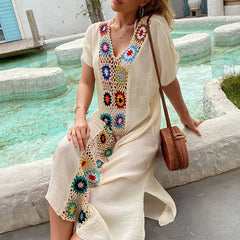 CROCHET BIKINI Women Beach Dress Cover-Ups Swimsuit Beachwear Bathing Suit Swim Cape For Woman Summer Tunic Saida Praia