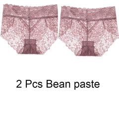 2pcs/Pack Women Lingerie Sexy Lace Panties Mid Waist Soft Underpants Transparent Ultra Thin Underwear Briefs
